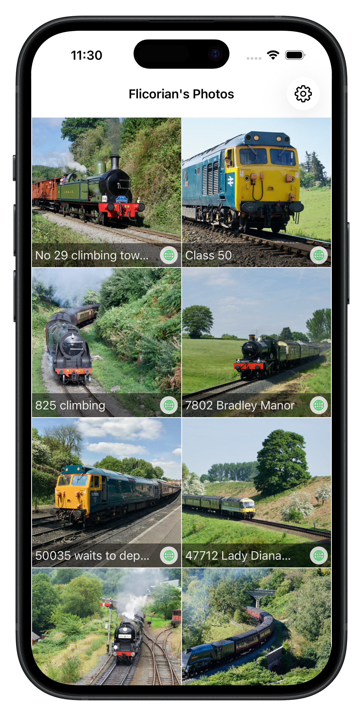 Flicorian photo grid view showing your Flickr library